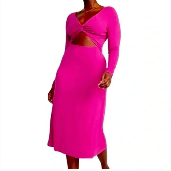 Old Navy Fit & Flare Twist-Front Cutout Midi Dress in Raspberry Tart Women' - Picture 1 of 9